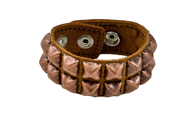 BC112CZ  ANTIQUE 2 ROW  PYRAMID STUD BRACELET CRAZY HORSE LEATHER