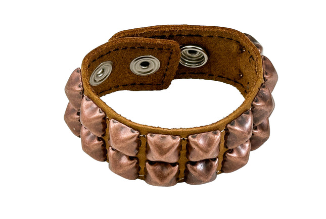 BC112CZ  ANTIQUE 2 ROW  PYRAMID STUD BRACELET CRAZY HORSE LEATHER