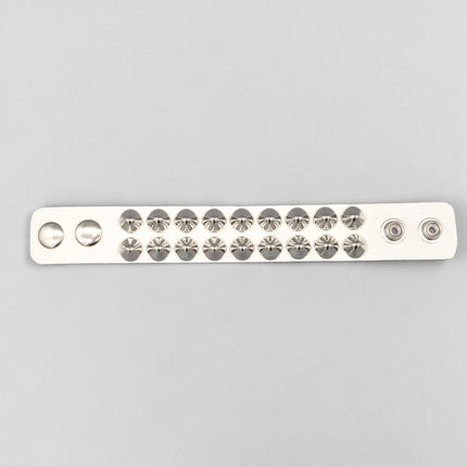 WHITE LEATHER 1/2" CONICAL STUD STUD BRACELET