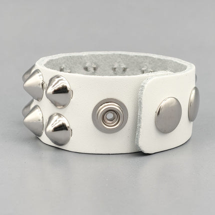 WHITE LEATHER 1/2" CONICAL STUD STUD BRACELET