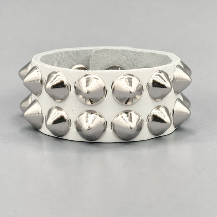 WHITE LEATHER 1/2" CONICAL STUD STUD BRACELET