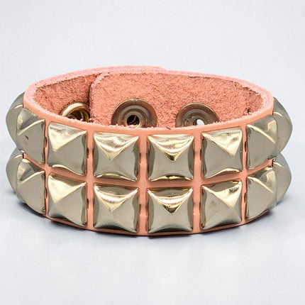 BC112ITL-BABY PINK  ITALIAN FULL GRAIN  LEATHER DOUBLE ROW STUDDED BRACELET
