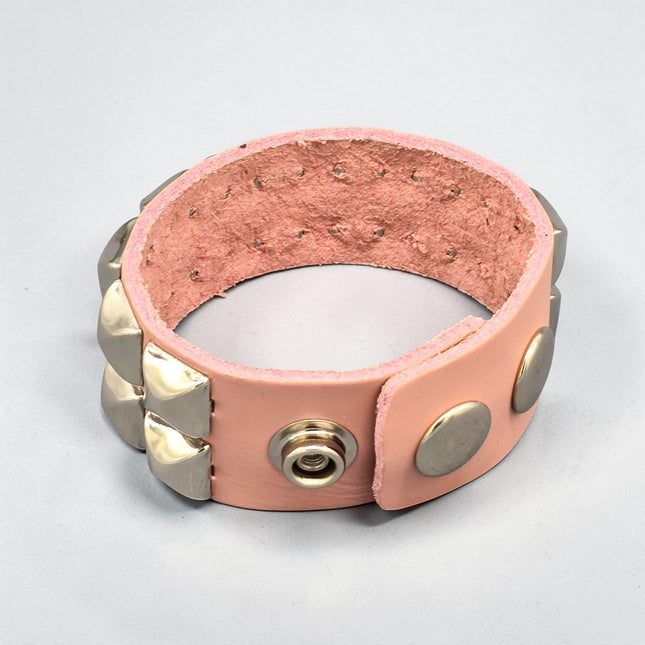 BC112ITL-BABY PINK  ITALIAN FULL GRAIN  LEATHER DOUBLE ROW STUDDED BRACELET