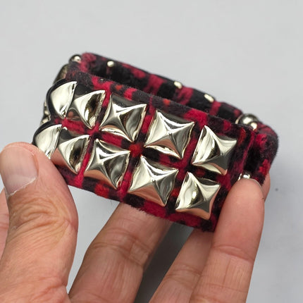 BC112LEOPARD TWO ROW FUZZY LEOPARD  PYRAMID STUDDED BRACELET CUFF