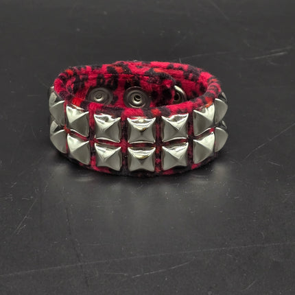 BC112LEOPARD TWO ROW FUZZY LEOPARD  PYRAMID STUDDED BRACELET CUFF
