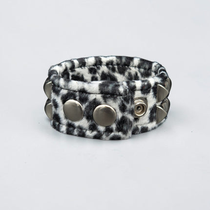 BC112LEOPARD TWO ROW FUZZY LEOPARD  PYRAMID STUDDED BRACELET CUFF
