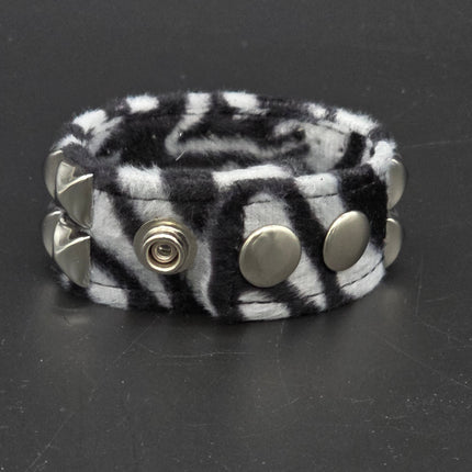 BC112LEOPARD TWO ROW FUZZY LEOPARD  PYRAMID STUDDED BRACELET CUFF