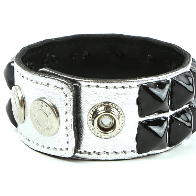 BC112P-SIL-BS SILVER PATENT BLACK PYRAMID STUD BRACELET