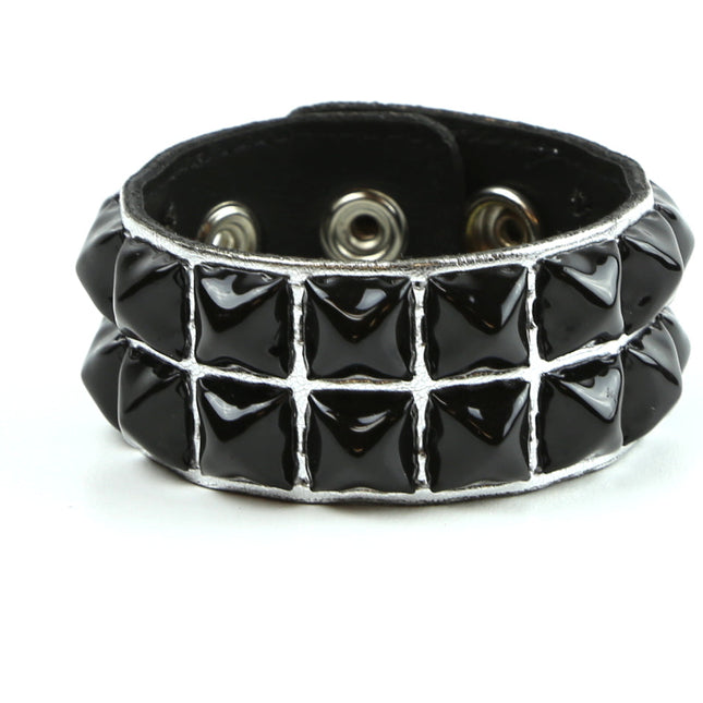 BC112P-SIL-BS SILVER PATENT BLACK PYRAMID STUD BRACELET