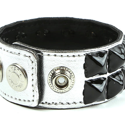 BC112P-SIL-BS SILVER PATENT BLACK PYRAMID STUD BRACELET
