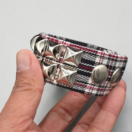 BC112PD PLAID 2 ROW PYRAMID STUDDED BRACELET CUFF