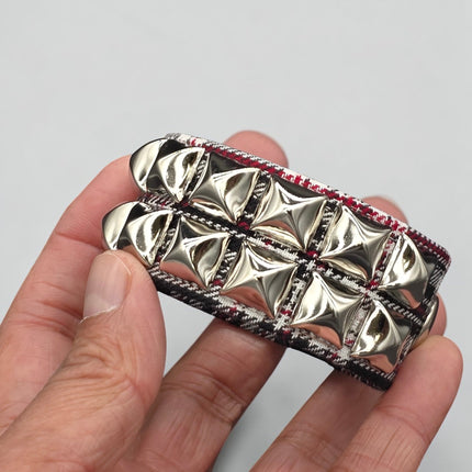BC112PD PLAID 2 ROW PYRAMID STUDDED BRACELET CUFF