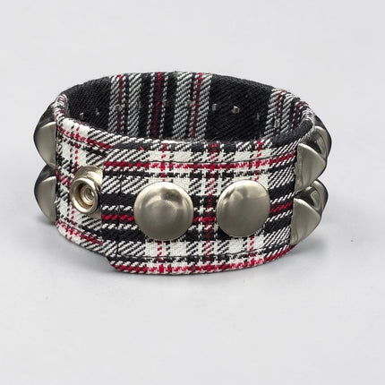 BC112PD PLAID 2 ROW PYRAMID STUDDED BRACELET CUFF