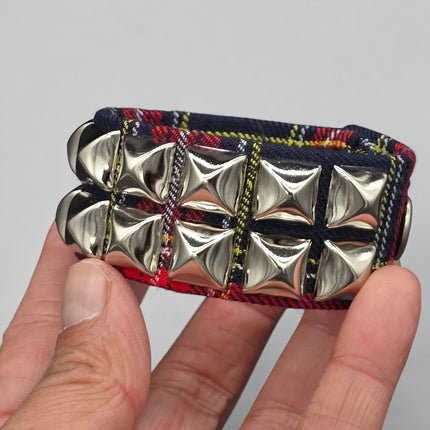 BC112PD PLAID 2 ROW PYRAMID STUDDED BRACELET CUFF