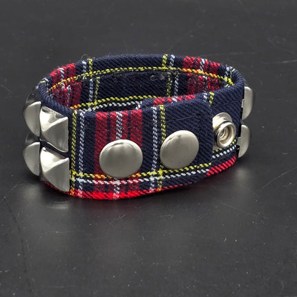BC112PD PLAID 2 ROW PYRAMID STUDDED BRACELET CUFF