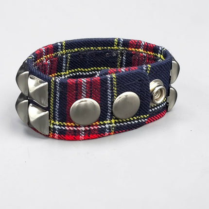 BC112PD PLAID 2 ROW PYRAMID STUDDED BRACELET CUFF
