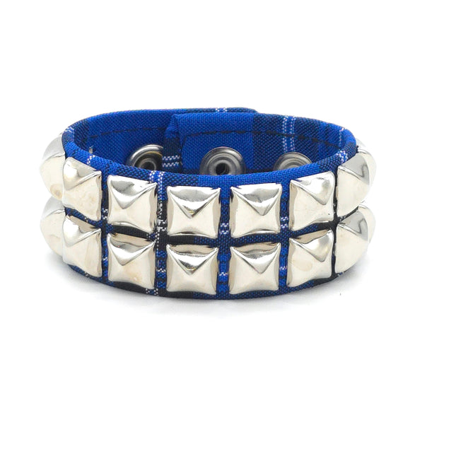 BC112PD PLAID 2 ROW PYRAMID STUDDED BRACELET