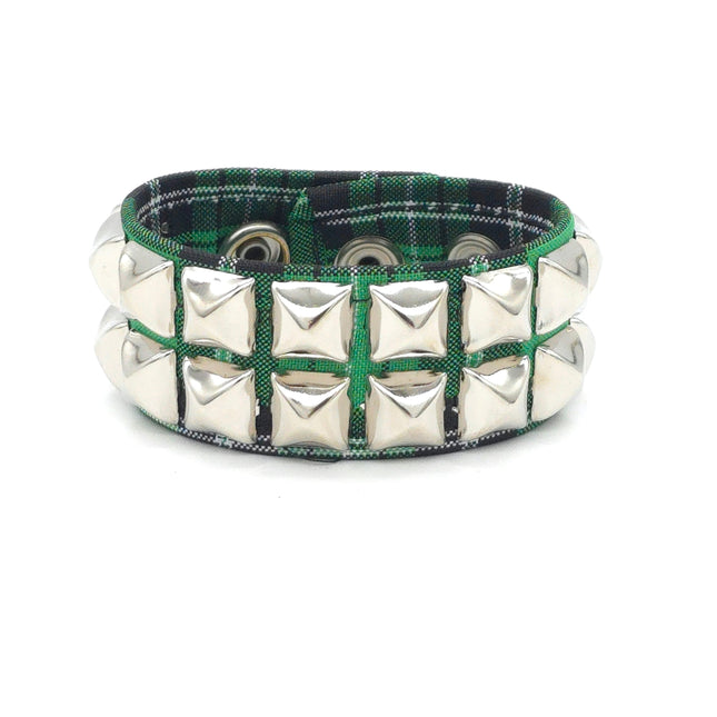 BC112PD PLAID 2 ROW PYRAMID STUDDED BRACELET