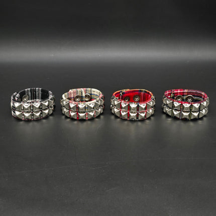 BC112PD PLAID 2 ROW PYRAMID STUDDED BRACELET CUFF