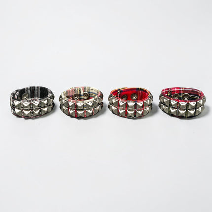 BC112PD PLAID 2 ROW PYRAMID STUDDED BRACELET CUFF