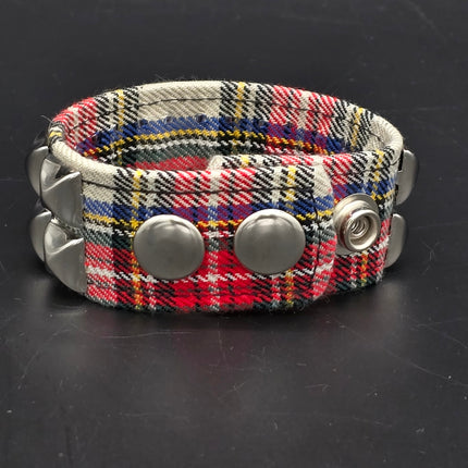 BC112PD PLAID 2 ROW PYRAMID STUDDED BRACELET CUFF