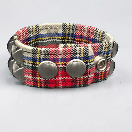 BC112PD PLAID 2 ROW PYRAMID STUDDED BRACELET CUFF