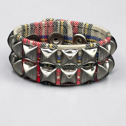 BC112PD PLAID 2 ROW PYRAMID STUDDED BRACELET CUFF