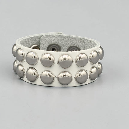 WHITE LEATHER 1/2" ROUND STUD STUD BRACELET