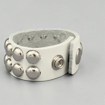 WHITE LEATHER 1/2" ROUND STUD STUD BRACELET
