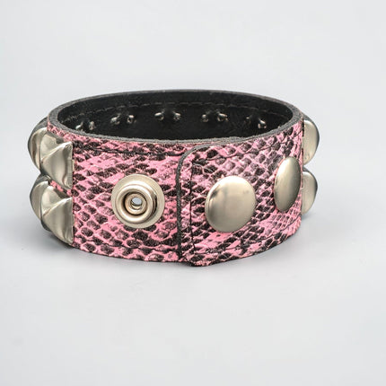 PINK SNAKE STUDDED BRACELET VEGAN  LEATHER
