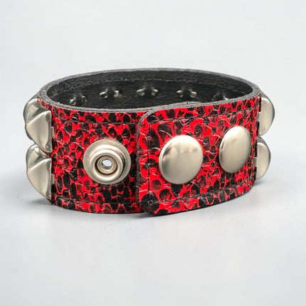 RED SNAKE SKIN VEGAN  LEATHER STUDDED BRACELET