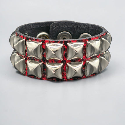 RED SNAKE SKIN VEGAN  LEATHER STUDDED BRACELET
