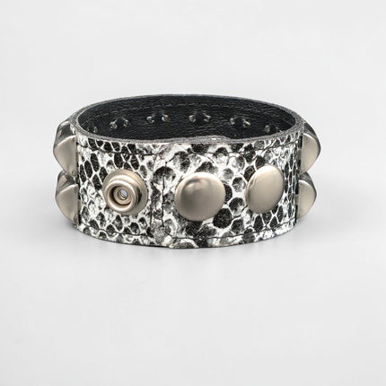 WHITE PYTHON SNAKE SKIN VEGAN  LEATHER STUDDED BRACELET