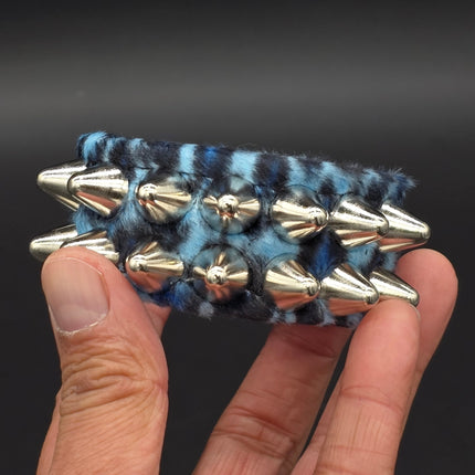 BC112UK77 LEOPARD TWO ROW FUZZY LEOPARD UK77  STUDDED BRACELET CUFF