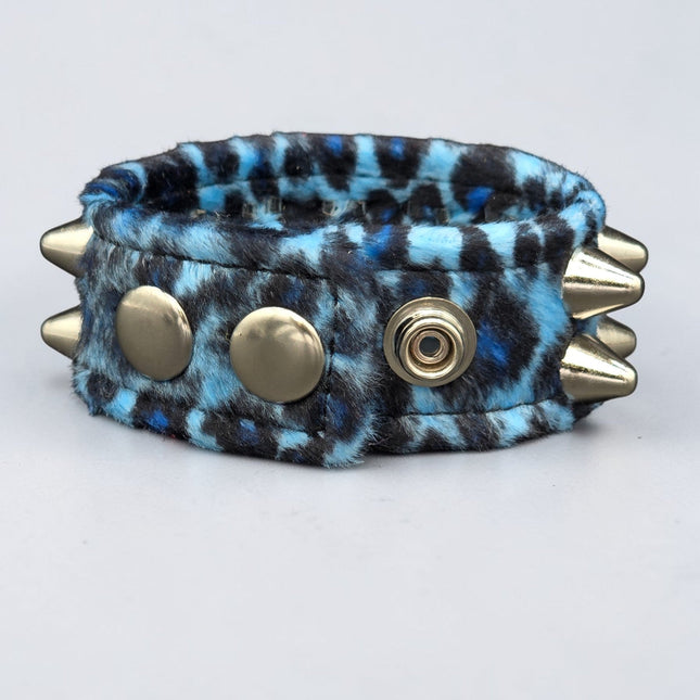 BC112UK77 LEOPARD TWO ROW FUZZY LEOPARD UK77  STUDDED BRACELET CUFF