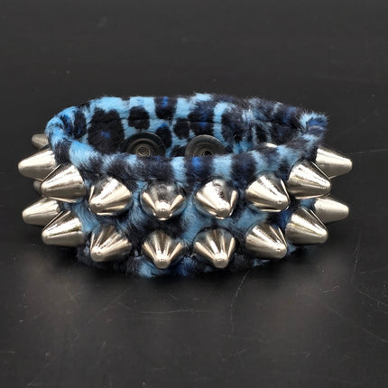 BC112UK77 LEOPARD TWO ROW FUZZY LEOPARD UK77  STUDDED BRACELET CUFF