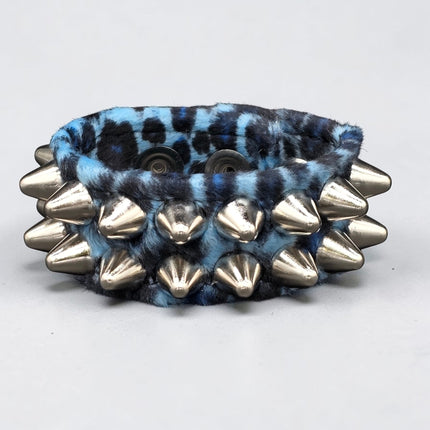 BC112UK77 LEOPARD TWO ROW FUZZY LEOPARD UK77  STUDDED BRACELET CUFF