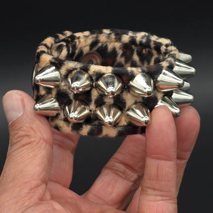 BC112UK77 LEOPARD TWO ROW FUZZY LEOPARD UK77  STUDDED BRACELET CUFF