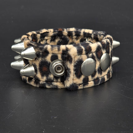 BC112UK77 LEOPARD TWO ROW FUZZY LEOPARD UK77  STUDDED BRACELET CUFF