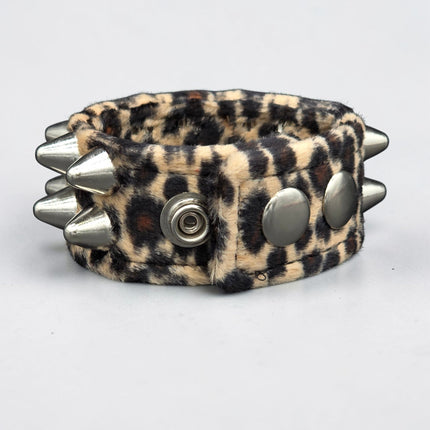 BC112UK77 LEOPARD TWO ROW FUZZY LEOPARD UK77  STUDDED BRACELET CUFF