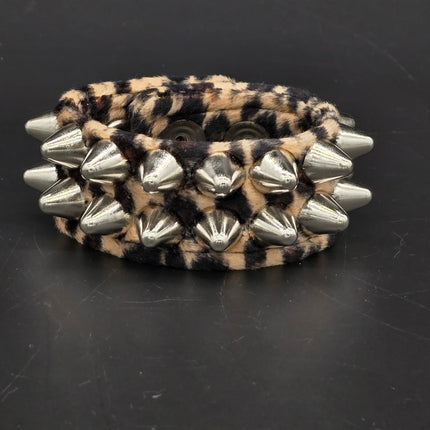 BC112UK77 LEOPARD TWO ROW FUZZY LEOPARD UK77  STUDDED BRACELET CUFF