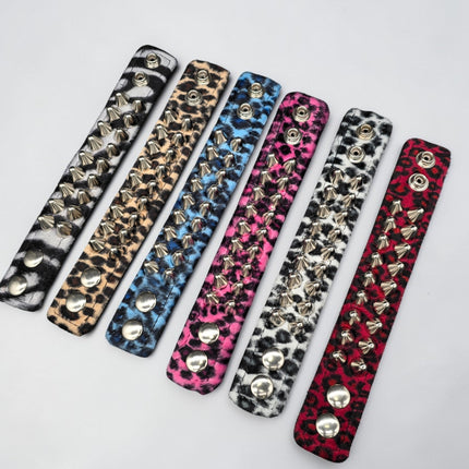 BC112UK77 LEOPARD TWO ROW FUZZY LEOPARD UK77  STUDDED BRACELET CUFF