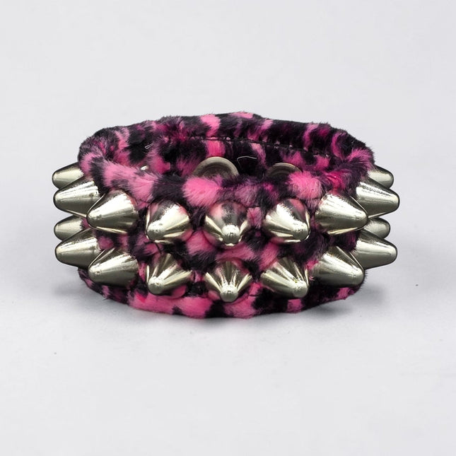 BC112UK77 LEOPARD TWO ROW FUZZY LEOPARD UK77  STUDDED BRACELET CUFF