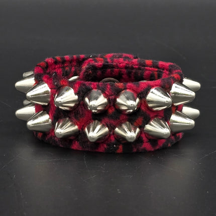 BC112UK77 LEOPARD TWO ROW FUZZY LEOPARD UK77  STUDDED BRACELET CUFF