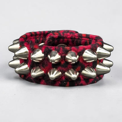 BC112UK77 LEOPARD TWO ROW FUZZY LEOPARD UK77  STUDDED BRACELET CUFF