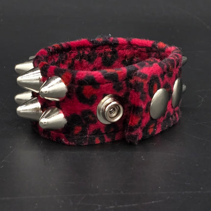 BC112UK77 LEOPARD TWO ROW FUZZY LEOPARD UK77  STUDDED BRACELET CUFF