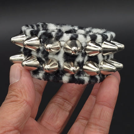 BC112UK77 LEOPARD TWO ROW FUZZY LEOPARD UK77  STUDDED BRACELET CUFF