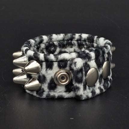 BC112UK77 LEOPARD TWO ROW FUZZY LEOPARD UK77  STUDDED BRACELET CUFF