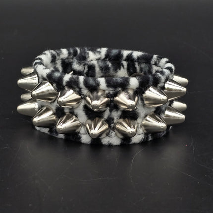 BC112UK77 LEOPARD TWO ROW FUZZY LEOPARD UK77  STUDDED BRACELET CUFF