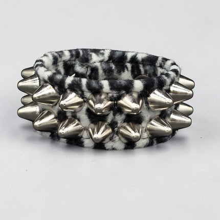 BC112UK77 LEOPARD TWO ROW FUZZY LEOPARD UK77  STUDDED BRACELET CUFF